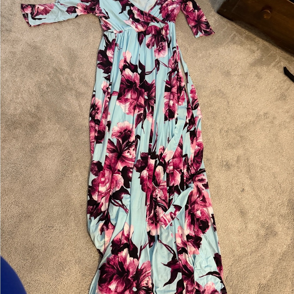 Floral Maxi Dress in Pink and Blue